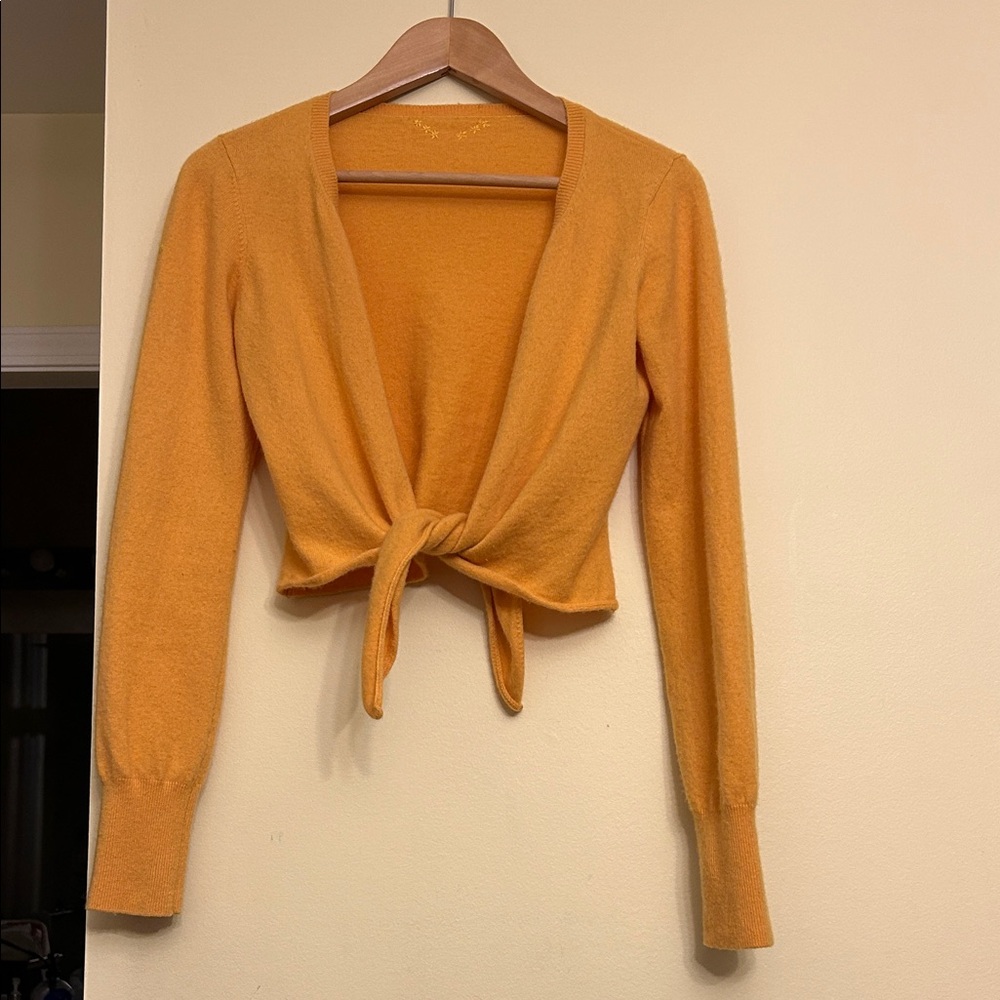 Vince cashmere Mustard Tie-Front Cropped Cardigan